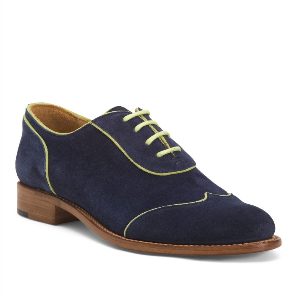 Mr. Evans by The Office of Angela Scott Women's Navy Suede Oxford Shoes